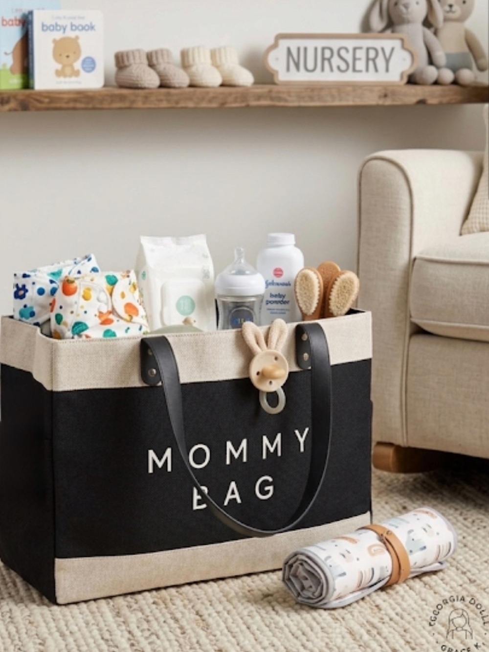 Mommy  Black and Cream Tote Bag